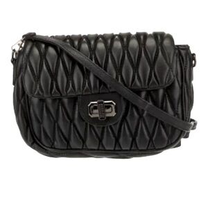Badgley Mischka Crossbody Vegan Black Quilted Purse Gunmetal Hardware Turn Lock